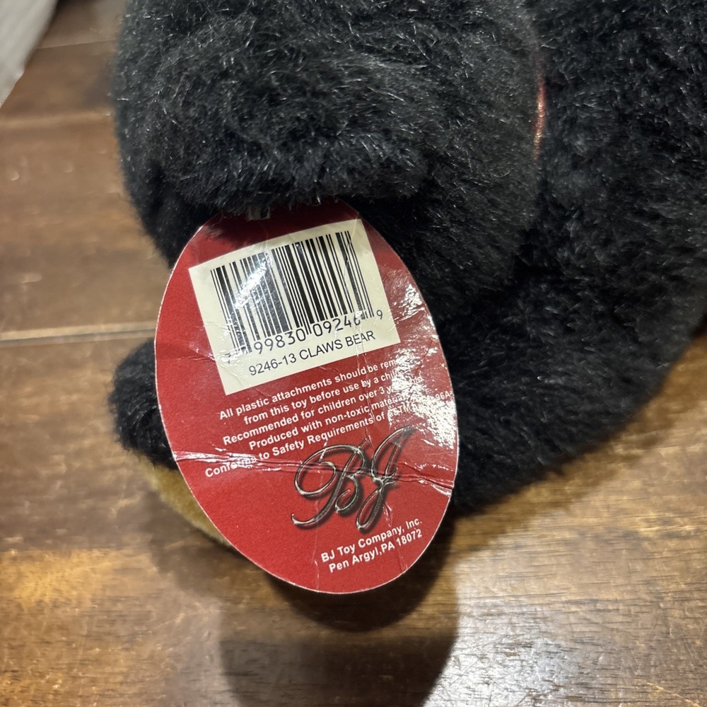NWT BJ Toy Company 12" Black Bear Plush Stuffed Animal laying Down Brown - Picture 6 of 8
